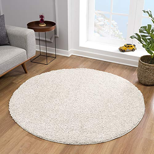 Impression Teppich Rund - Perfect Teppiche fürs Wohnzimmer, Flur, Schlafzimmer, Kinderzimmer, Babyzimmer - Hochwertiger Öko-Tex Zertifizierter Flächenteppich - Solid Color Creme - 120 cm Rund
