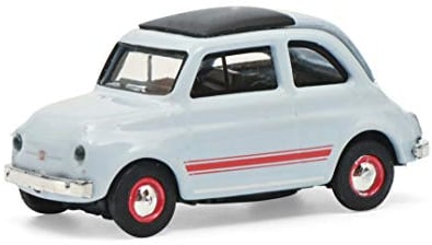 Schuco FIAT 500 Sport, mit roten Rallye Streifen, Modellauto, Maßstab 1:87, blau/grau