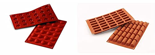 silikomart 20.006.00.0060 Stampi, Silicone, Rosso & 26.129.00.0060 Sf129 - Stampo Per Mini Dolce A Tronchetto, 30 Spazi, In Silicone, Colore Terra Cotta