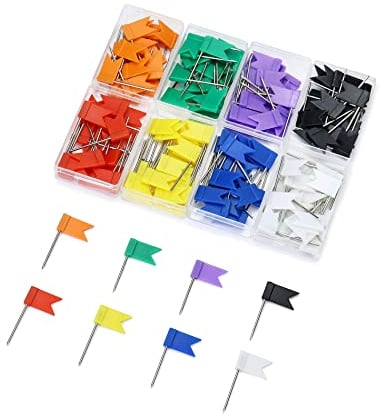 QWORK 160 Stück Fahnennadeln Bunt Markierfähnchen Pinnnadeln für Pinnwand, Bulletin und Landkarten (8 Farben)