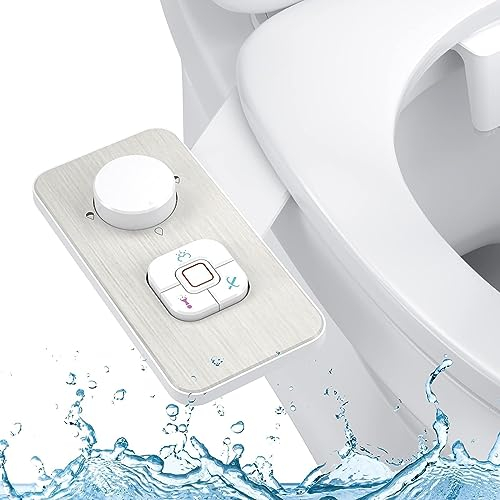 Bidet Rehausse Pour Toilettes, PENDEJATO Bidet Non Électrique Étroit Avec Buses Rétractables, Rétractables Autonettoyantes Double Et Bouton De Réglage De La Pression De L'Eau (Nickel Brossé)