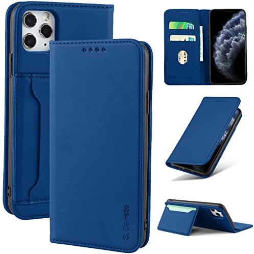 S. Dawezo Handyhülle für iPhone 11 Pro MAX Hülle,Premium Leder Klappbare Flip Case [Stoßfeste][Magnetische][Standfunktion] [Kartenfächern] Tasche Schutzhülle für iPhone 11 Pro MAX-Blau