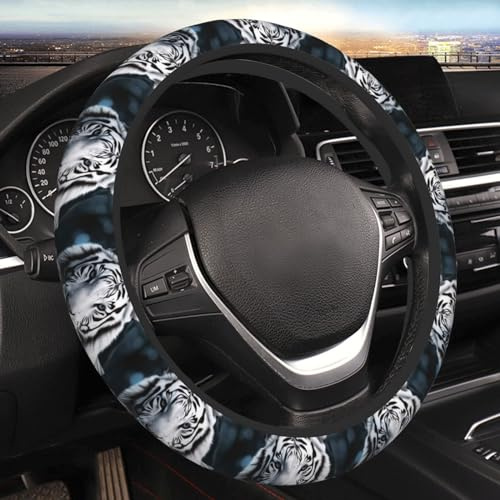 Lenkradbezug mit weißem Tiger-Druck, elastisch, dehnbar, rutschfest, 38,1 cm, für Autos, SUV, Fahrzeug, LKW, Autozubehör