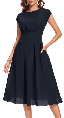 Wedtrend Freizeitkleid Sommer Cocktailkleid mit Taschen Sommerkleid Damen Midi Elegant Kleid mit Ärmel Kleid Blau WTP30012 Navy L