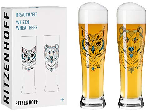RITZENHOFF 3481013 Verre à bière de blé 500 ml Série Brauchzeit – Motif animal, cerf, impression numérique multicolore – Fabriqué en Allemagne