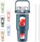 BLUEGO 960ml Trinkflasche Glas mit Strohhalm und Zeitmarkierung Halbe Gallone Große motivierende Wasserflasche mit Silikonhülle 0,96 Liter großer Glaswasserkrug für Sport Training, Dunkelblau