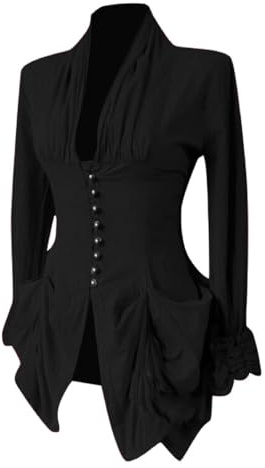 HAOLEI Women's Black Bell Shaped Tuxedo Coat, Size M