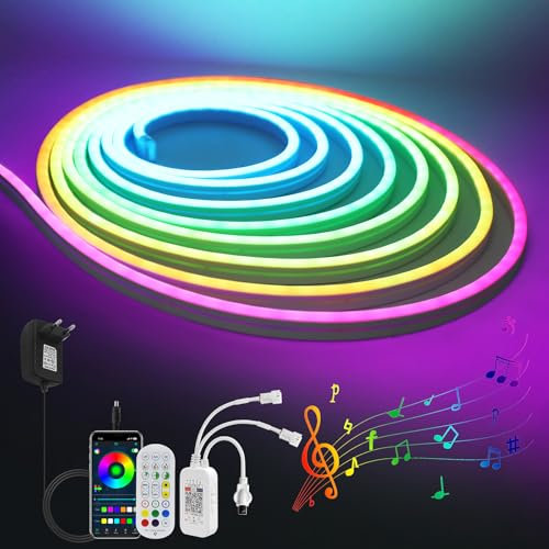 Wisada Rubans à LED, Music Sync Color Changing Strip Lights avec télécommande et application RGB Full Color Neon Lights, pour la décoration de fête à la maison (DC 12V, 4M)
