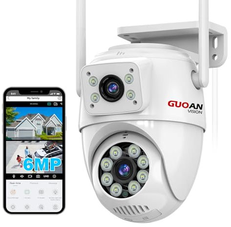 GUOANVISION Überwachungskamera 6MP Doppellinse Zwei-Wege-Sprachkommunikation IP66 wasserdicht WLAN Sicherheitskamera Automatische Verfolgung SD/Cloud-Speicher