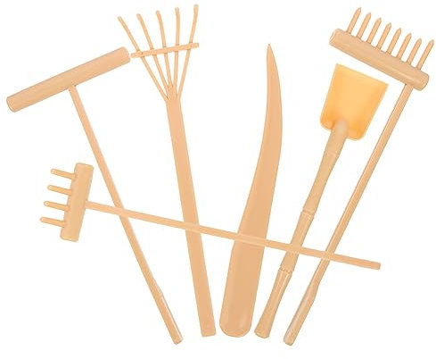 Alasum Outils De Jardin Zen Miniatures pour Bureau, Râteaux De Table à Sable, Lot De 6 Pièces Jaunes, Plastique Léger, Jeu De Bricolage Méditatif, Décoration Zen pour Relaxation