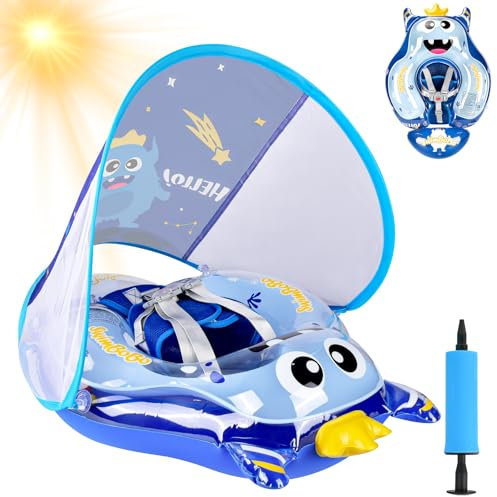 YOOHBERRYS Salvagente Neonato, Ciambella Neonato Mare, Anello Galleggiante per Bambini con Parasole SPF 50+, Salvagente Neonato con Parasole, Salvagente Galleggiante per bambini da 6 a 36 mesi (blu)