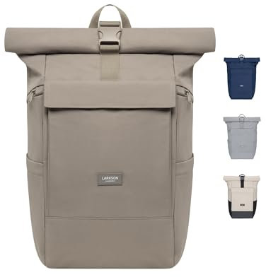 LARKSON Rucksack Damen & Herren Grau - No 4 Large - Rolltop Backpack 21 L mit 16 Zoll Laptopfach Uni, Arbeit & Fahrrad - Großer Reiserucksack mit Trolley Strap