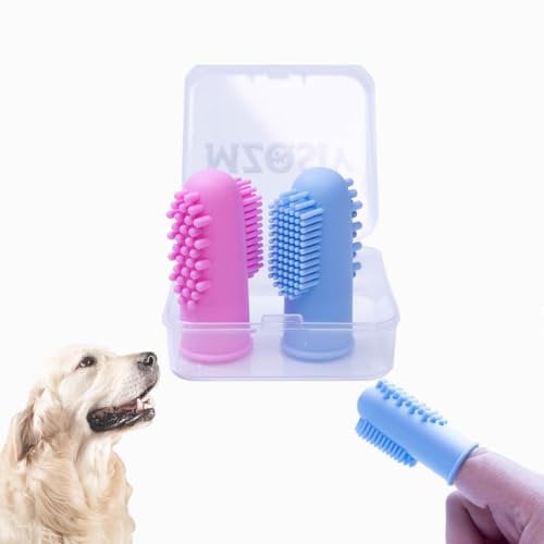 2 Pcs Dog Finger Toothbrush Silicone Pet Finger Toothbrush for Dogs Cats,Dogs Teeth Plaque Dog Dental Care with Storage Case,Easy Teeth Cleaning (Pink Blue, One Size)
