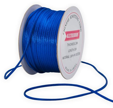 KLTRIBBON 2mm Rattail Cord String Royal Blue - 50 Meters Chinese Knotting Cord Rat Tail Silk Thread for Bracelet Necklace Jewelry Making Macrame Trim