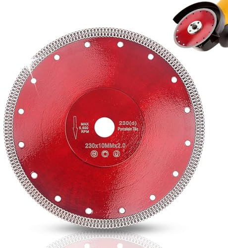 230mm Diamond Cutting Disc Super Thin, Professional 9 Inch Tile Saw Blade for Porcelain, Ceramic, Granite, Marble, Turbo X Mesh Rim for Dry/Wet Cutting - 22.23mm Bore