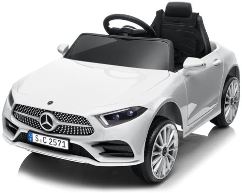 LALAHO Mercedes-Benz Kinder Elektroauto 12V Kinderauto Elektrisch Weiß | 2,4G Fernbedienung, MP3-Player, LED-Lichtern & Hupe – Elektrisches Spielzeugauto für Kinder