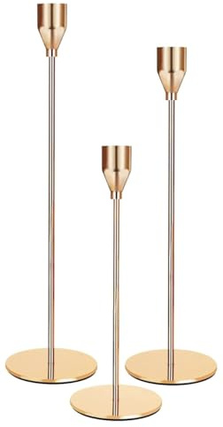 Kerzenständer 3 Set, Gold Metall Kerzenhalter, Hoch Kerzenleuchter, Elegant Luxuriös Vintage Deko Kerzen Ständer eignen Sich für Party, Hochzeits, Tischdekorationen, Heimdekorationen Gold