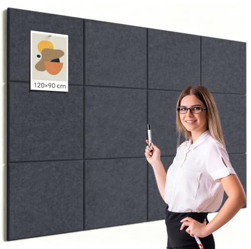Großes Kork Board Alternative Pinnwand, 120 x 90 cm, 12 Stück, Filzkork-Tafel, Fliesen für die Wand mit 80 Pinnnadeln für Büro, Schule, Zuhause