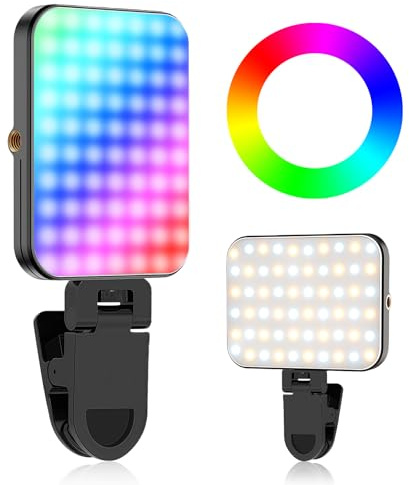 Flintronic RGB Clip On Selfie Licht, Foto Licht Kompakte mit 95 LED, 1500mAh, 4 Lichtmodi, 2700-6500K, Zurück Magneten, Fotolicht für Make up Fotografie, Produktfotografie, Camera und YouTube Vlogs