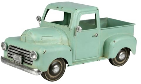 formano Auto Vintage Metall 43 cm Garten Deko Truck Mint Fahrzeug handbemalt aus mattem Metall, wetterfeste Retro-Deko für Haus, Terrasse, Balkon & Garten