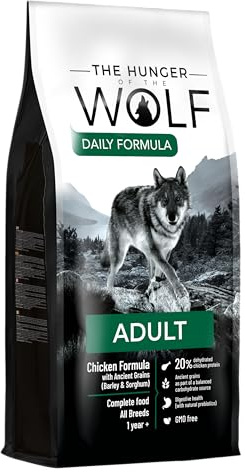 The Hunger of the Wolf Hundefutter für ausgewachsene Hunde Aller Rassen, Trockenfutter mit Huhn und Urgetreide (Gerste & Sorghum) für die tägliche Ernährung - 12 kg