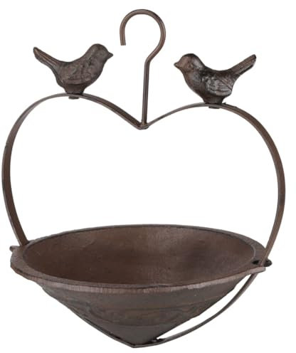 GEEZY Cast Iron Hanging Bird Feeder And Bath - Easy To Clean, Weatherproof - Metal Wild Bird Feeders Hanging Station For Seeds And Water - Vintage Heart Shape Iron Garden Ornaments