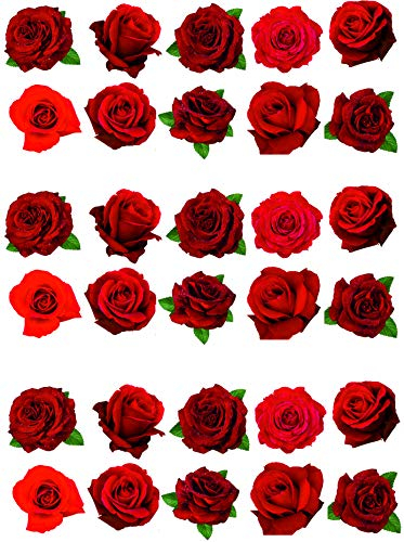 30 Beautiful Red Rose Flower Cake Toppers Edible Decorations Wafer Paper