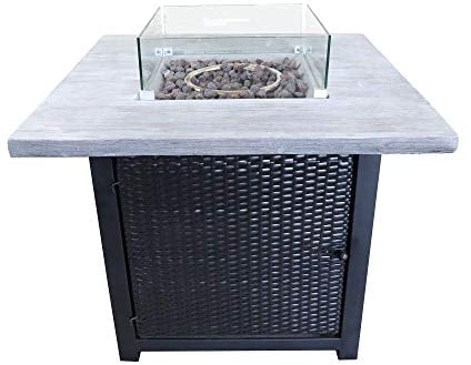 Teamson Home Gas-Feuerstellen-Tischheizung für den Garten im Freien, Glas, Lavasteine und Abdeckung