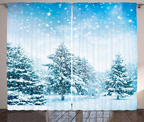 ABAKUHAUS Winter Rustikaler Vorhang, Tannenbaum Bergabhang, Wohnzimmer Universalband Gardinen mit Schlaufen und Haken, 280 x 245 cm, Blau