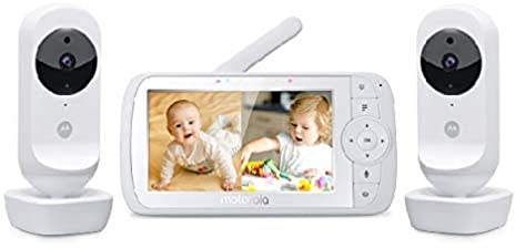 Motorola Baby Ease 35 Twin Babyphone mit 2 Kameras 5.0 Zoll Video Baby Monitor HD Display Split Screen Display Nachtsicht Zwei-Wege-Kommunikation Schlaflieder Zoom Raumtemperatur Weiß