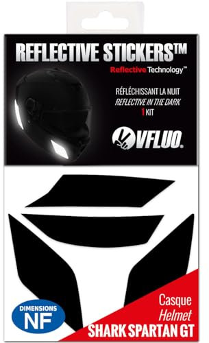 VFLUO - Gamme Stickers Noirs Rétro Réfléchissants - Bandes Casque Moto Shark Spartan GT - Homologation FR - Technologie 3M™ - Haute Visibilité - Discret & Design - Adhérence maximale - Noir