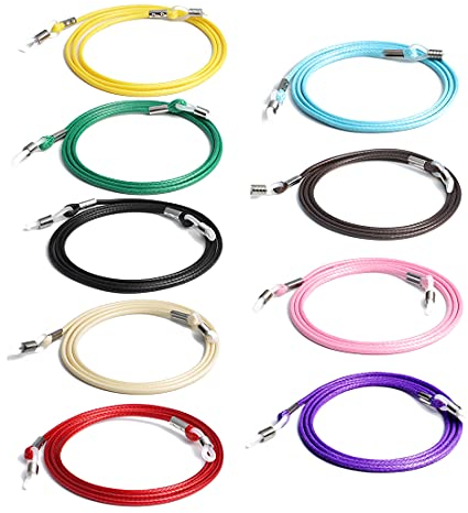 Aabellay 9 Stück Geflochtenes Wachsseil Brillenband Geflecht Brillen Kette Halter Sonnenbrille Brillenkette Glassgurt Halskette Lesebrille Brillenbänder Halter Schnur