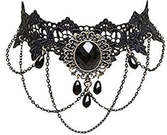 Carufin Sexy Black Lace Choker Halsketten Gothic Quaste Halsketten Choker Halloween Party Zubehör für Frauen und Mädchen (Halskette 1)