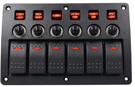 TOTMOX Pannello combinato universale 12-24 V 6 gang per barca, yacht nautico, roulotte, pannello interruttori LED a levetta resistente agli spruzzi