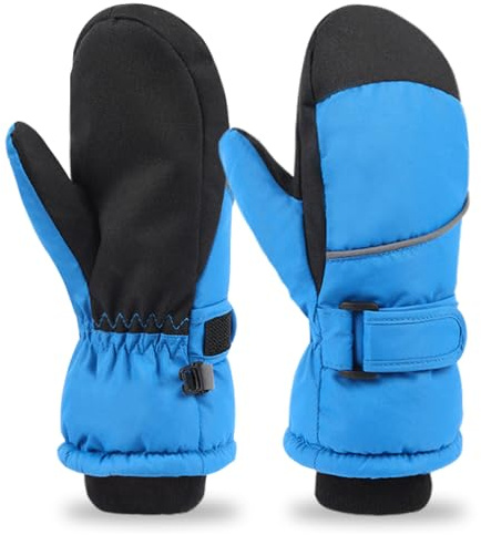 Azarxis Kids Mittens Winter Children Ski Glove Windproof Snow Gloves Fleece Warm for Boy Girl Toddler Youth Outdoor Sports Skiing Skating Snowboarding Sledding (Blue, 5-7 Years Old)