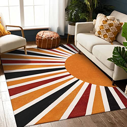Lahome Boho-Teppich, maschinenwaschbar, für Wohnzimmer, 12,7 x 17,8 cm, für Schlafzimmer, groß, rutschfest, Regenbogen-Sonnendruck, Kinderzimmerteppich, bunter Teppich im Used-Look für Eingangsbereich