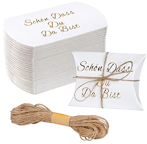 50 Stück Kleine Geschenkbox Schön Dass Du Da Bist Geschenkschachtel 9*6*2,5cm Kraftpapier Schachtel Geschenkkarton Pralinenschachtel Leer Geschenkkartons Mit Juteschnur für Keksen Desserts Süßigkeiten