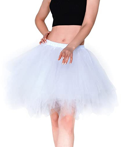 Homipooty Tüllrock Damen Erwachsene Tütü Rock Ballett Rock Damen Petticoat Unterrock Halloween Kostüm Weißer
