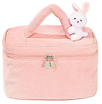 Trousse de maquillage cosmétique mignonne, sac de rangement de maquillage en velours côtelé lapin, trousse de toilette de voyage pour femme Organisateur de maquillage en velours côtelé Organisateur de