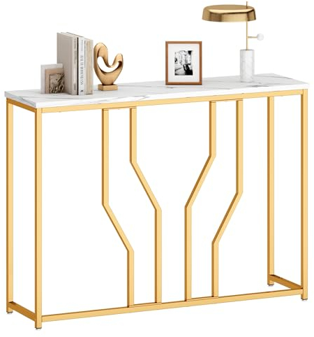 sogesfurniture Mesa Consola Moderna Entrada Recibidor, Tapa de mármol, Marco de Metal, Simple y Elegante, Jaspeado, Ahorro de Espacio, Pasillo, Puerta de Entrada, 110 x 30 x 80 cm