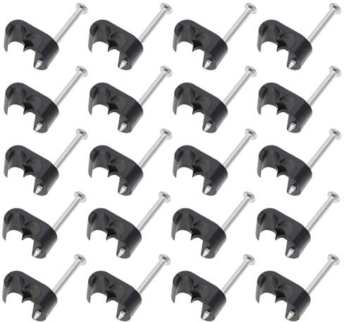 eMagTech 100pcs Double Coaxial Cable Clips for HD TV Coax Installation Compatible with Thinner Twin 4mm Figure fig of 8 Type Siamese Satellite Dish Wire WF65 CT63 Black