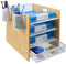 Briefablage für Büro, Dokumentenablage mit Stifthalter, 4-Fach Schreibtisch Organizer Bambus, Papierablage Mesh, Ablagefächer Stapelbar, Briefschublade, Büro Organizer, Papierablagefach