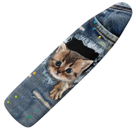 Pzuqiu Bügelbrettbezug, Motiv: niedliche Denim-Katze, universeller Bügelbrettbezug für Bügelbrett, strapazierfähig, gepolstert, extra breit, langlebig, mit Klettverschluss