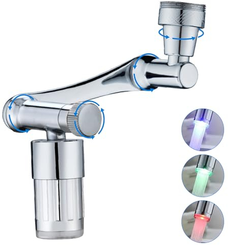 Wasserhahn Verlängerung, 1440° LED Multifunktionaler Wasserhahn Aufsatz Schwenkbar mit Zwei Sprühmodi, Perlatoren für Wasserhähne Küche und Wasserhähne Bad