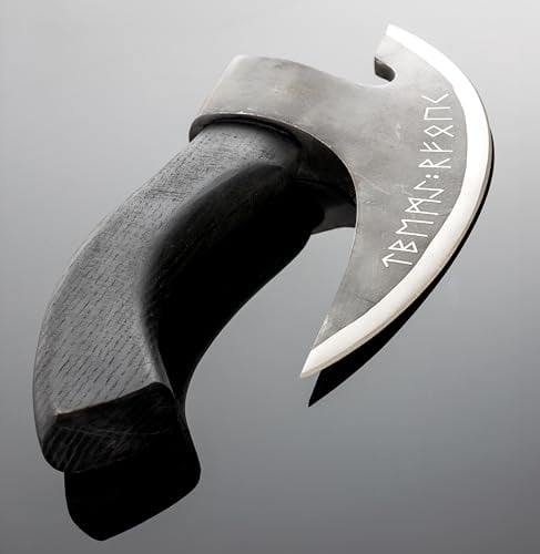 Hanseküche Roulette à pizza - Couteau à pizza avec runes viking et protection en cuir - Couteau de pesage pour pizza, herbes, accessoires pour homme, cadeau (noir)