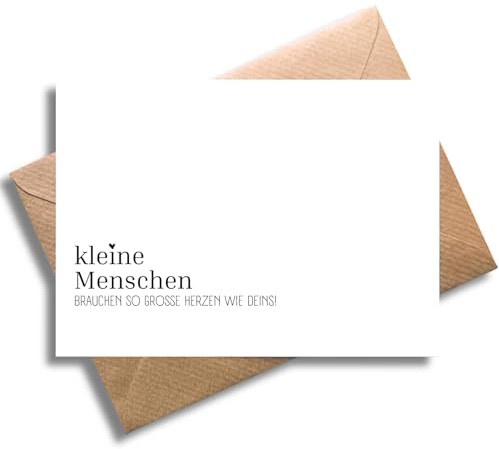 WBdesignz Schlichte Danke Karte mit Umschlag - Stilvolle Dankeskarte “Kleine Menschen brauchen so große Herzen wie deins!” Herzliche Dankeschönkarte für Lehrer Erzieher Betreuer Kollegen (DIN A6)