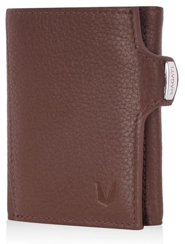 MAGATI Slim Wallet mit Münzfach, RFID-Schutz - il Santo Kartenetui - für Damen sowie Herren - Kartenhalter Einkaufswagenchip-Fach Portemonnaie klein – Geldbeutel, Dunkelbraun
