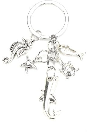 Porte-Clés En Acier Inoxydable Avec Dauphin, étoile De Mer Et Coquillage, Style Moderne Et Minimaliste Pour Femme, Cadeaux Pour Petite Amie, Sœur Ou Amie (Couleur2)