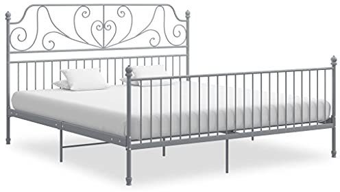 Myheimly Bettgestell Metallbett Schlafzimmer Bett Doppelbett Schlafzimmermöbel Bettrahmen Lattenrost Pulverbeschichtetes Metall Bettgestell Grau,180 x 200 cm