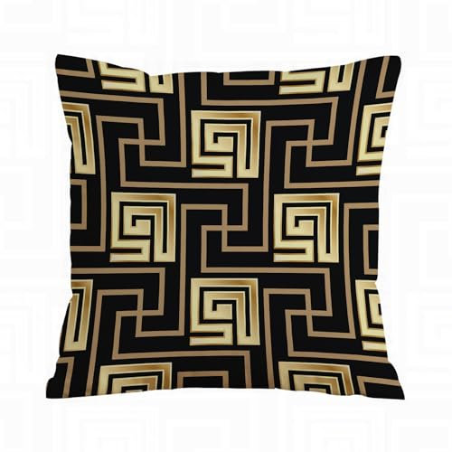 ERRTU Kissenbezug 40x40 cm,Geometrischer Mäander Schwarz und Gold Griechenland Griechische Fliesen Gold,Dekokissen Kissenbezüge Deko Kissen Bezug Wohnzimmer Zierkissen für Sofa Stuhl Bett Garten